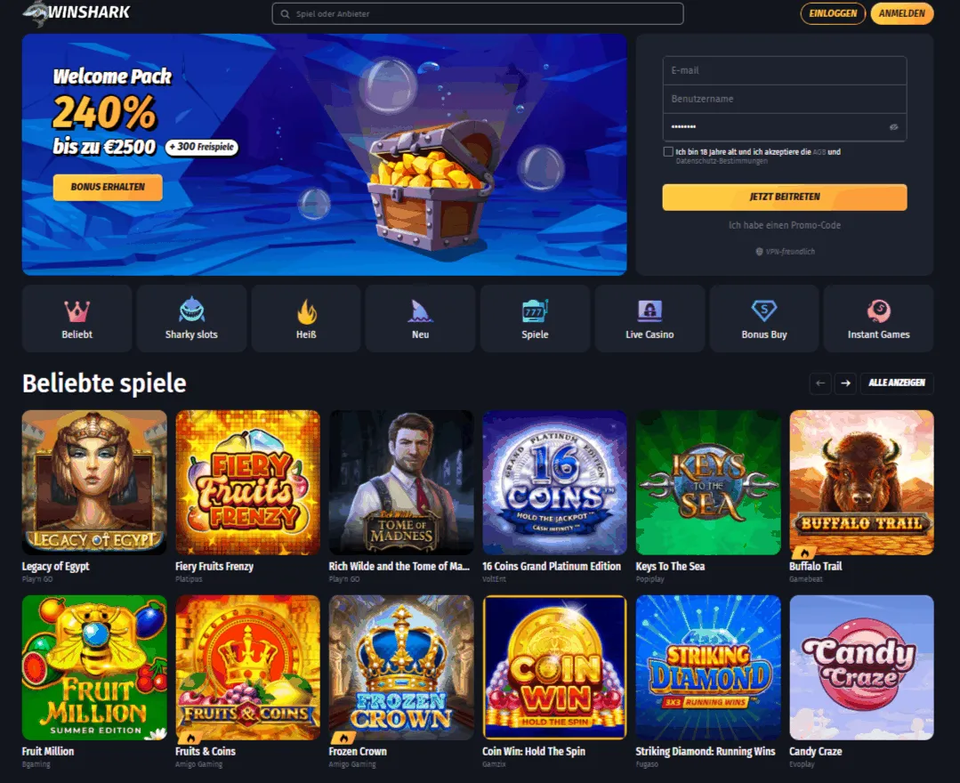 Winshark Casino Startseite