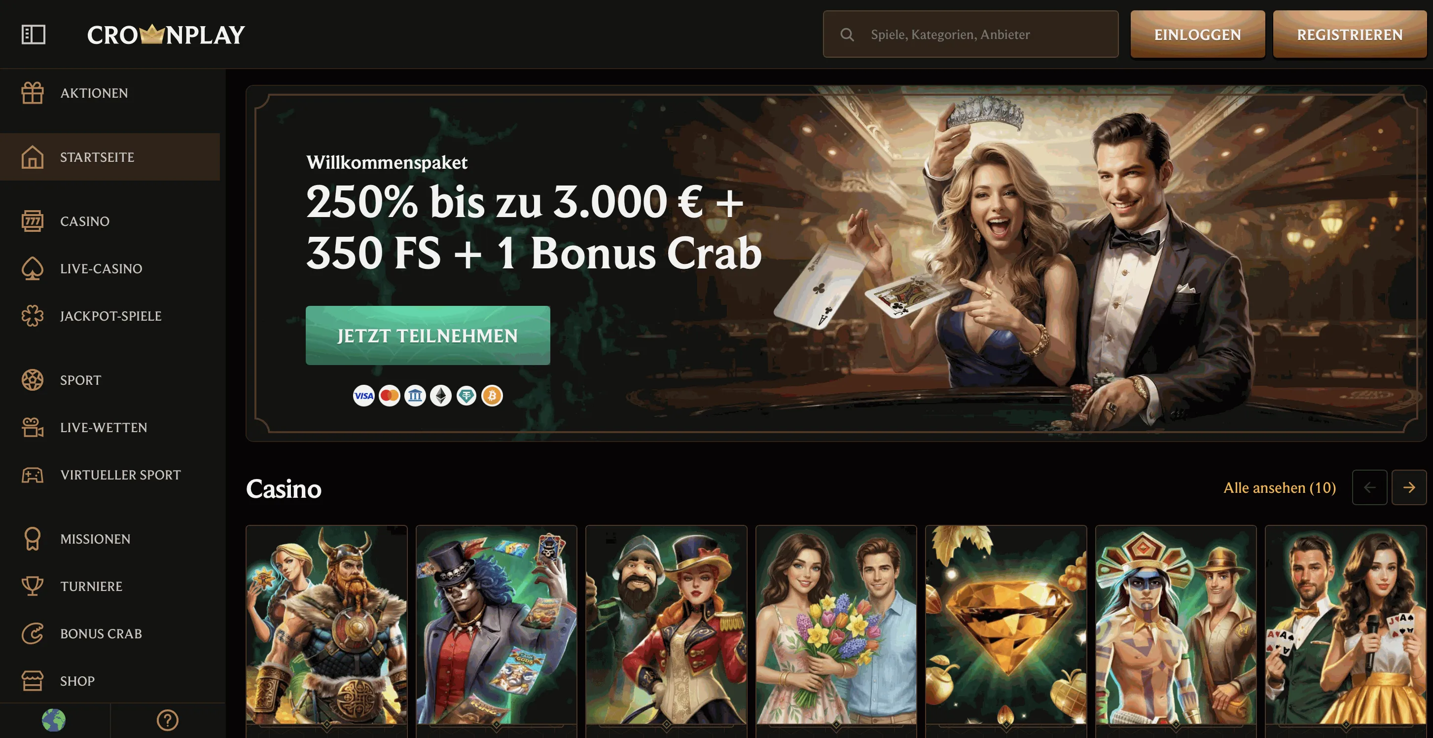 CrownPlay Online Casino Startseite