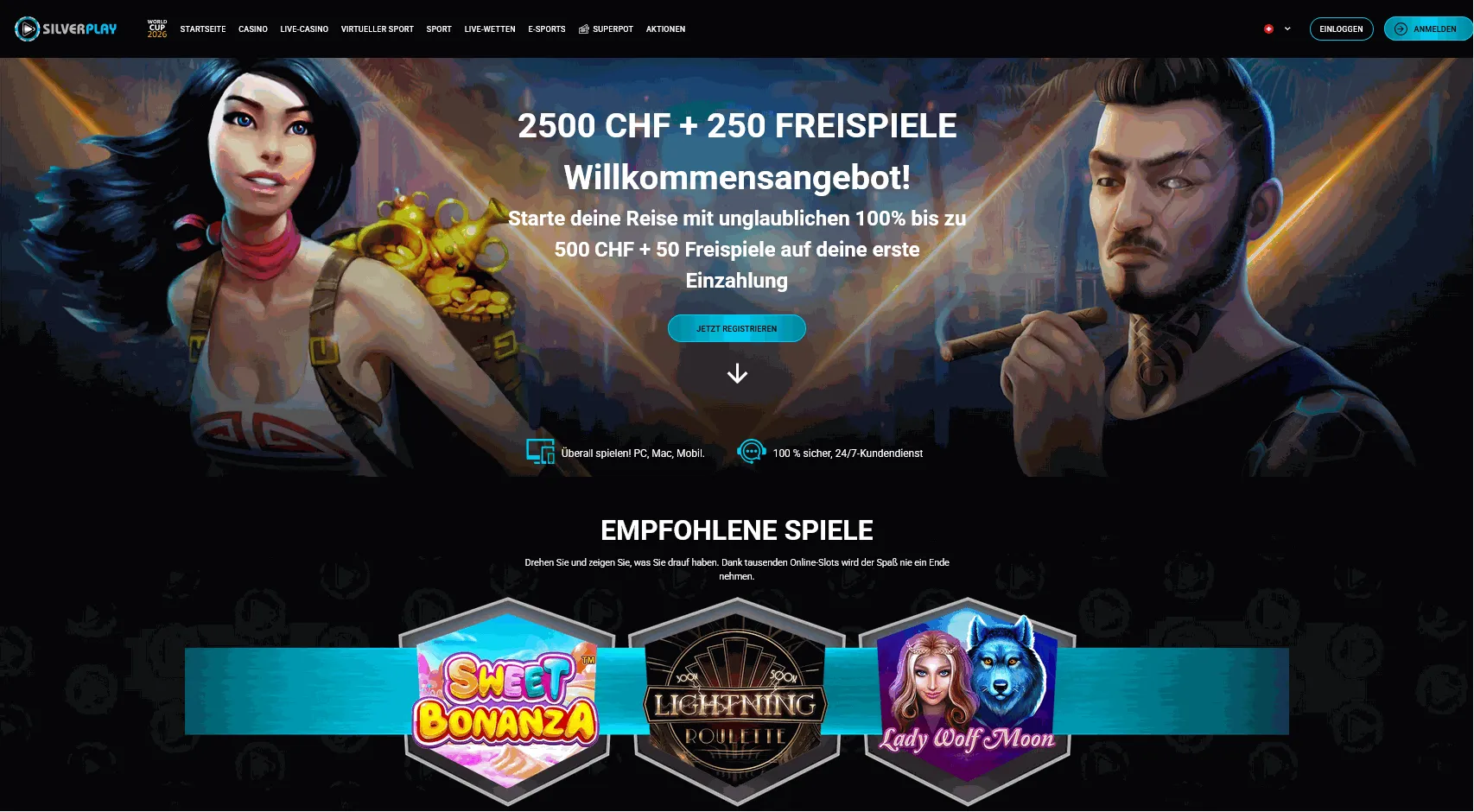 Silverplay online casino homepage